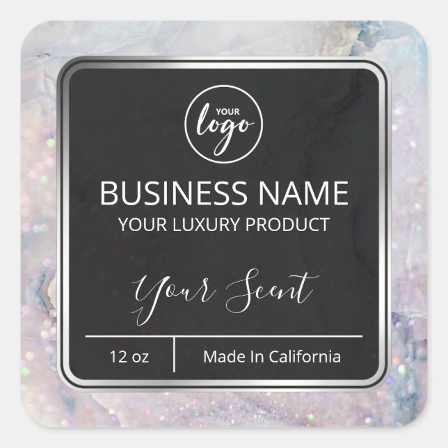 Opal Marble Soy Candle Labels Quadratischer Aufkleber (Vorderseite)