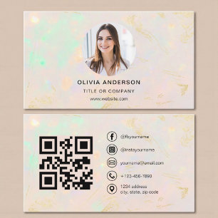 Opal-Minimalist-Foto mit QR-Code Social Media Visitenkarte