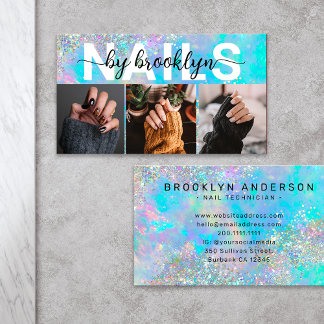 Opal Stone Iridescent Foto Typografie Nail Artist Visitenkarte