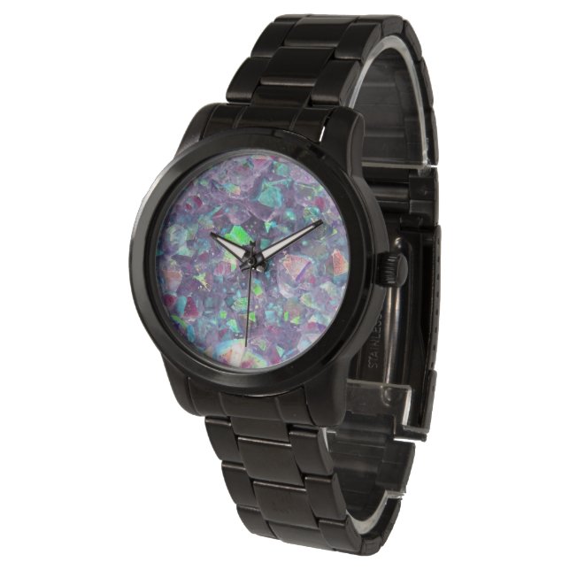 Opaleszenz Geode Kristall - Lila/blau, Armbanduhr (Schrägansicht)