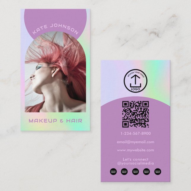 Opalstein-Make-up-Haarbogen-Foto-QR-Code-Logo Visitenkarte (Vorne/Hinten)