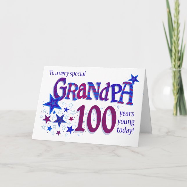 Opa's 100. Geburtstagskunst mit Sternenkarte Feiertagskarte (Vorderseite)