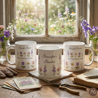 Opa's Blumengarten mit 5 Namen & Blumen Kaffeetasse