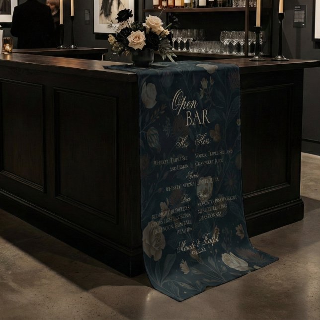 Open Bar and Signature Drink Black Floral Wedding  Wandteppich (Give your open bar and added touch of elegance with this Open Bar Tapestry!)