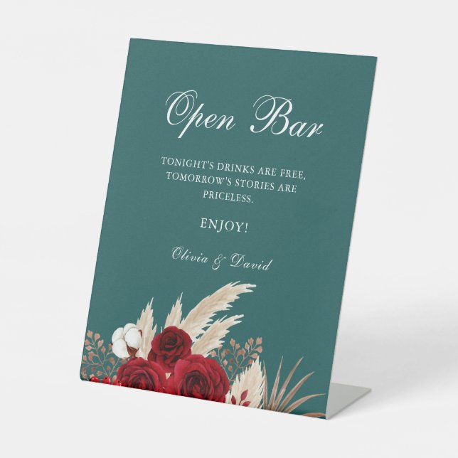 Open Bar Aquamarin Burgund Rose Pampas Grass Sockelschild (Vorderseite)
