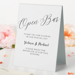 Open Bar Black & White Script personalisiert Hochz Tischaufsteller