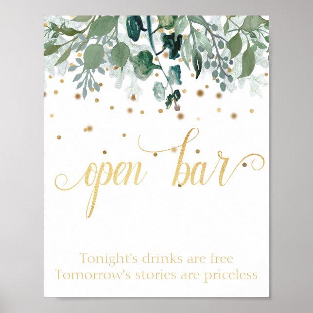 Open Bar Botanical Greenerenerity Gold Wedding Poster (Vorne)