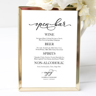 Open Bar Elegante Calligraphy Wedding Sign Poster