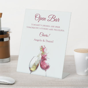 Open Bar Elegante Rot und Weiß Tanz Hochzeit Sockelschild