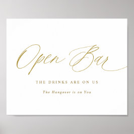 Open Bar Gold Wedding Sign Elegante Kalligrafie Poster