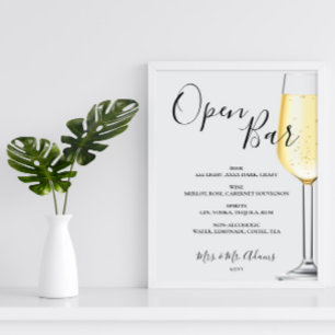 Open bar Menu mariage panneau Poster