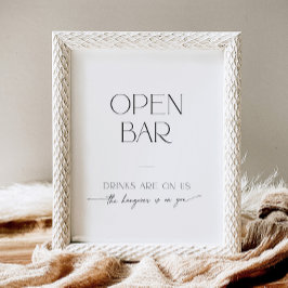 Open Bar Minimalistisch Black and White Script Wed Sockelschild