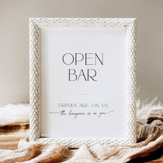 Open Bar Minimalistisch Black and White Script Wed Sockelschild