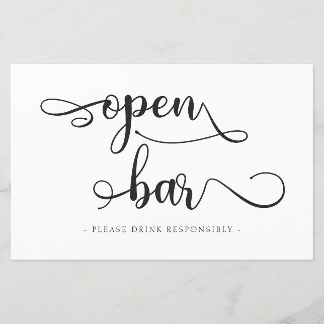 "Open Bar" Schwarz-weiße Getränke Hochzeitszeichen (Vorderseite)