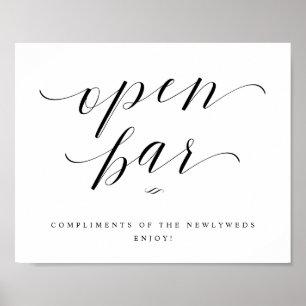 Open Bar Script Calligraphy Wedding Reception Sign Poster
