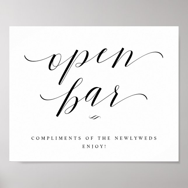 Open Bar Script Calligraphy Wedding Reception Sign Poster (Vorne)