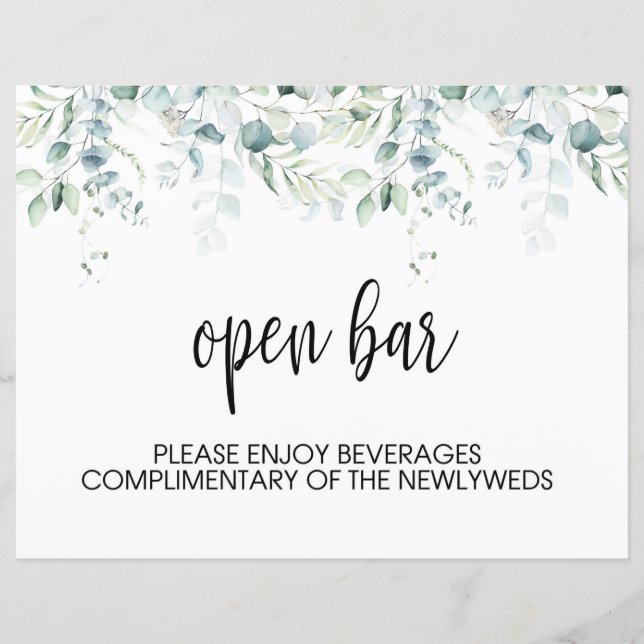 Open Bar Sign - Eukalyptus Wedding (Vorderseite)