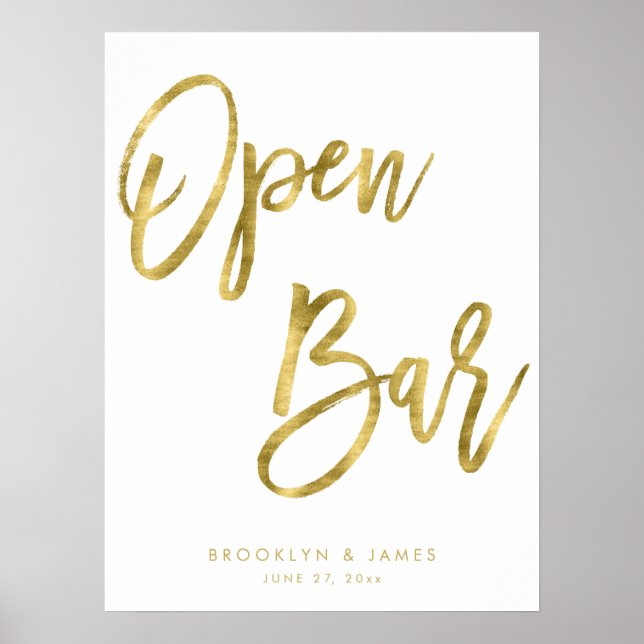 Open Bar Sign Gold und White 18x24 Poster (Vorne)