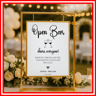 Open Bar Sign Moderne Hochzeitskalligrafie Moderne Poster