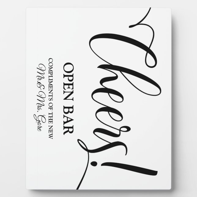 Open Bar sign Tabletop Plaque with Easel Fotoplatte (Vorderseite)