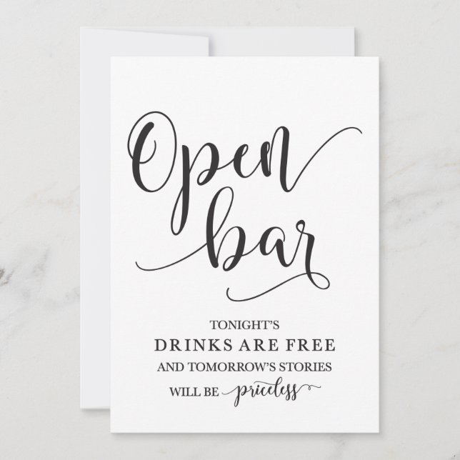Open Bar Wedding Alcohol Sign Einladung (Vorderseite)