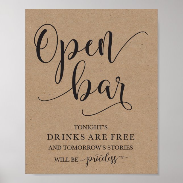 Open Bar Wedding Alcohol Sign Poster (Vorne)