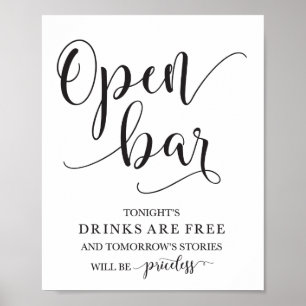 Open Bar Wedding Alcohol Sign Poster