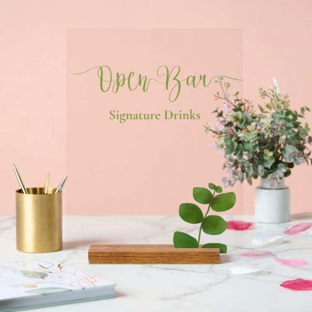 Open Bar Wedding Green Chic Acrylschild (Hochzeit)