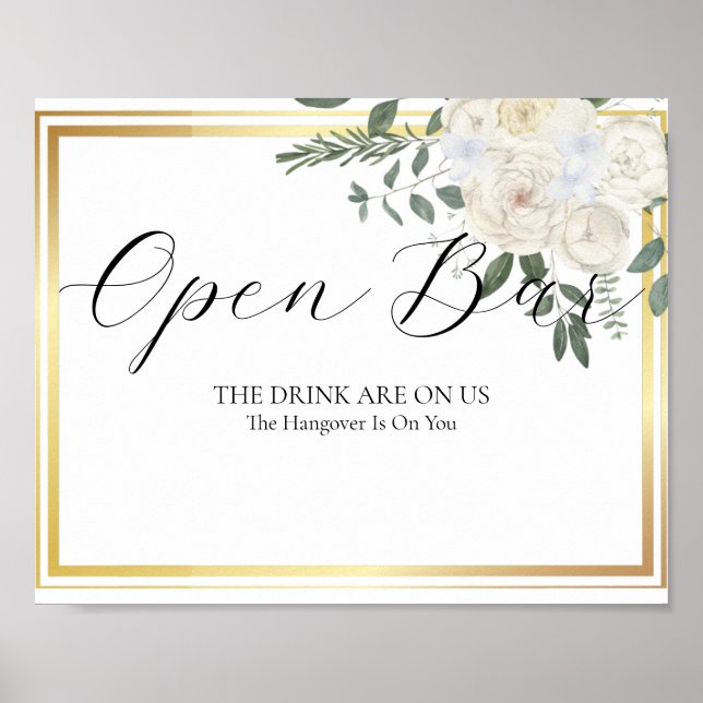 Open Bar Wedding Sign Elegant Modern Calligraphy Poster (Vorne)