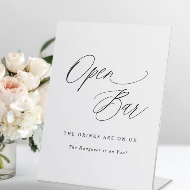 Open Bar Wedding Sign Elegant Modern Calligraphy Sockelschild (Von Creator hochgeladen)