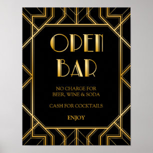 Open Bar Wedding Sign   Gatsby Art Deco Poster