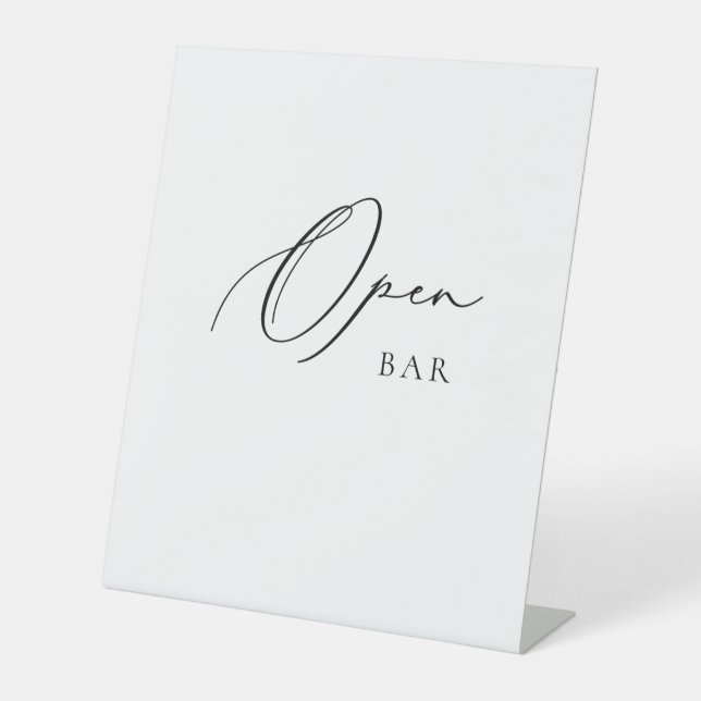 Open Bar Wedding Sign Minimalist Elegant Script  Sockelschild (Vorderseite)