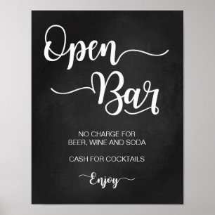 Open Bar Wedding Sign   Moderne kalligraphische Ze Poster