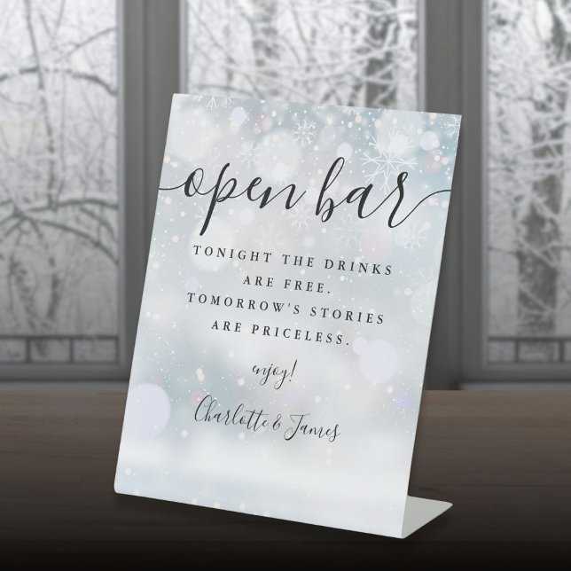 Open Bar Winter Black Signature Script Sockelschild (Open Bar Winter Black Signature Script Pedestal Sign)