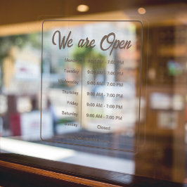 Open Business Stunden Time Coffee Shop Brown Skrip Fensteraufkleber