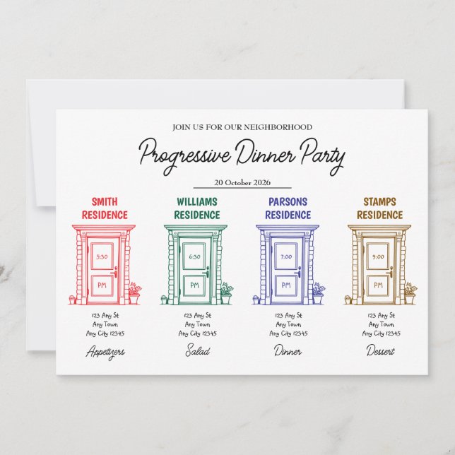 Open Doors Progressive Dinner Invitation Einladung (Vorderseite)