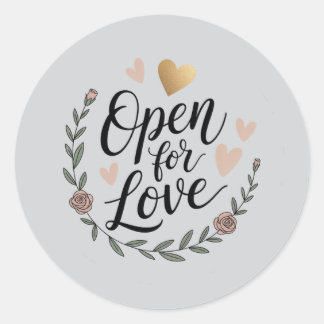 Open for Love — Gold Heart Floral Seal forWeddings Runder Aufkleber