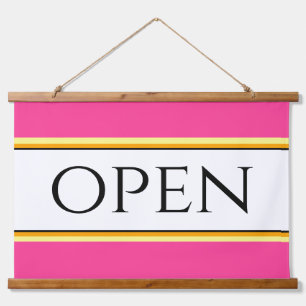 OPEN Fun Hellrosa, gelb-gelbe Streifen Wandteppich Mit Holzrahmen