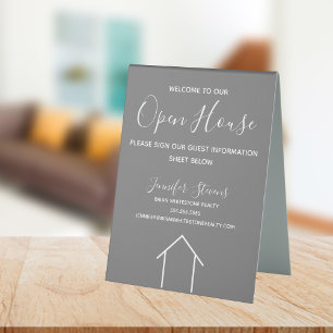 Open House Custom Real Anwesen Company Chic Gray Tischaufsteller