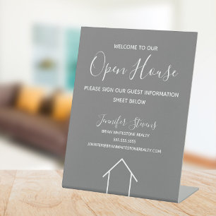Open House Custom Real Estate Company Chic Grau Sockelschild