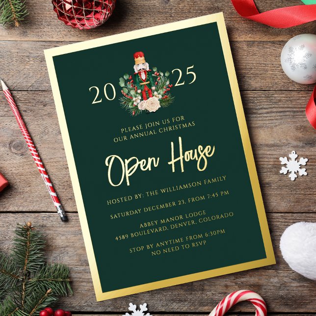 Open House Nutcracker Script Weihnachts-Party Folieneinladung (Open House Nutcracker Script Christmas Party Foil Invitation)