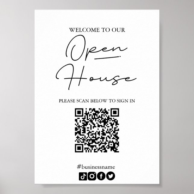 Open House-Zeichen in Blatt w/QR-Code Poster (Vorne)