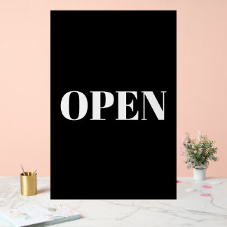 Open Sign Typography Minimalist Black White Large Acrylschild