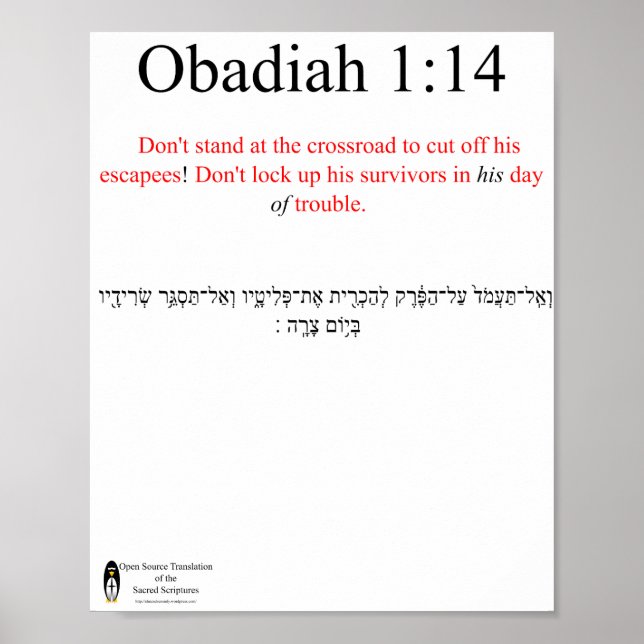 Open Source Translation Obadiah 1:14 Poster (Vorne)