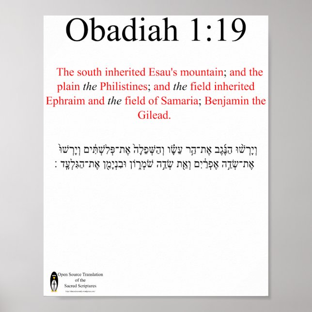 Open Source Translation Obadiah 1:19 Poster (Vorne)