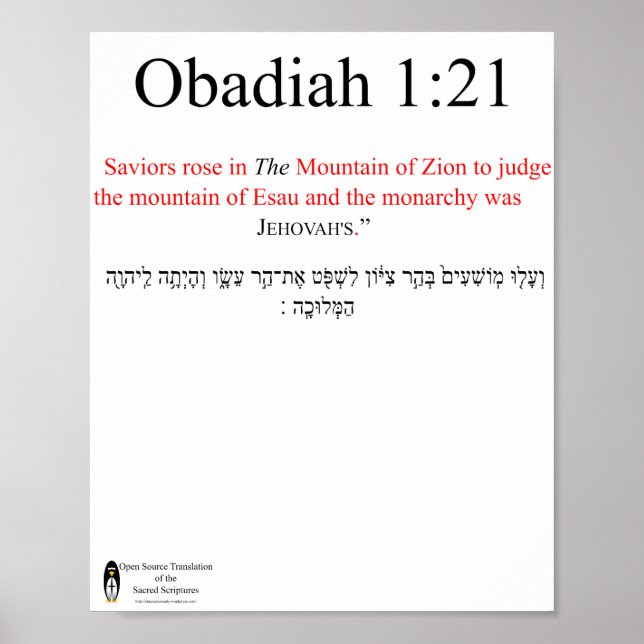 Open Source Translation Obadiah 1:21 Poster (Vorne)