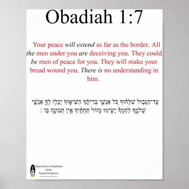 Open Source Translation Obadiah 1:7 Poster (Vorne)