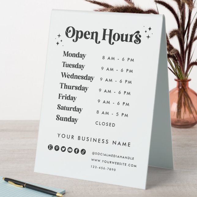 Open-Store-Geschäftszeiten Tischzeitszeichen Tischaufsteller (In Situ (Tisch))