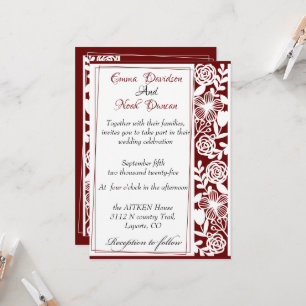 Open-Work Elegant Maroon Hochzeitskarte Einladung