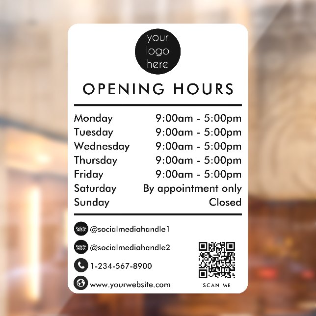 Opening Business Hours Times QR Code Business Logo Fensteraufkleber (Blatt 2)